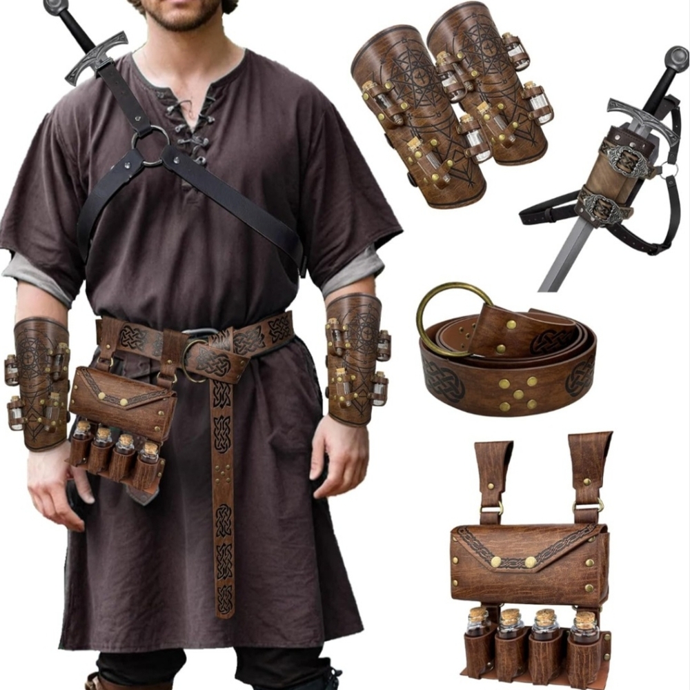 LARP 4pc Alchemy Set Potion Bottles Wrist Guard Waist Pouch Sword Holster